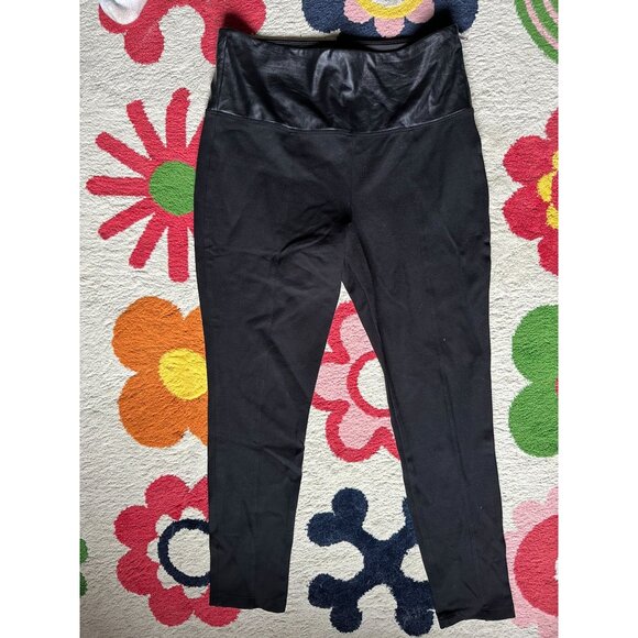 Lysse black pants with faux leather waistband and side zip closure Large - Picture 1 of 4